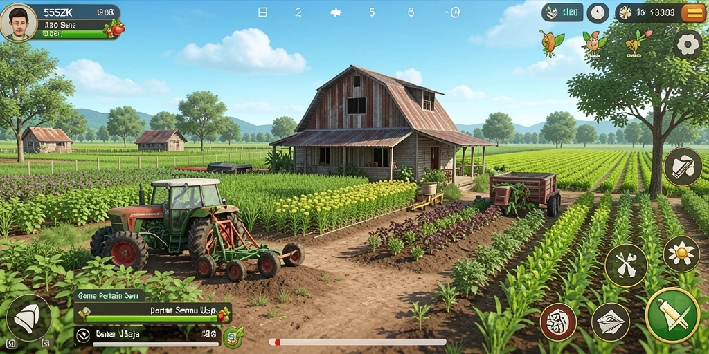 Tangkapan layar gameplay menunjukkan aktivitas bertani yang seru.