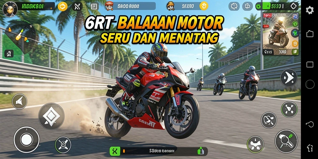 Gameplay seru 6RT dengan aksi balapan motor yang mendebarkan.