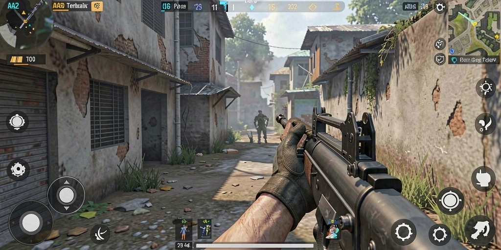 Screenshot gameplay AA62 menunjukkan aksi menegangkan dalam pertempuran FPS.