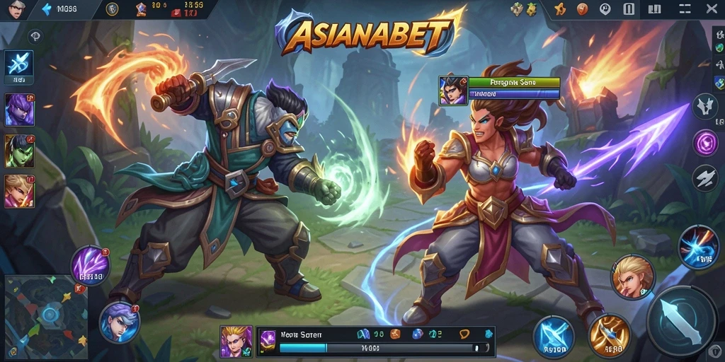 Tangkapan layar utama ASIANABET dengan aksi gameplay MOBA yang intens.