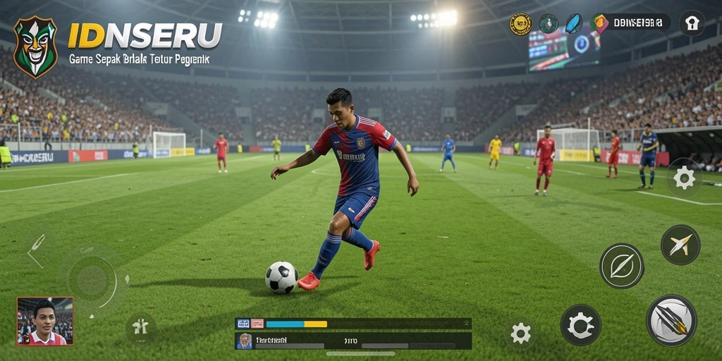 Tampilan gameplay <strong>IDNSERU</strong> yang mendebarkan dengan aksi sepak bola nyata.