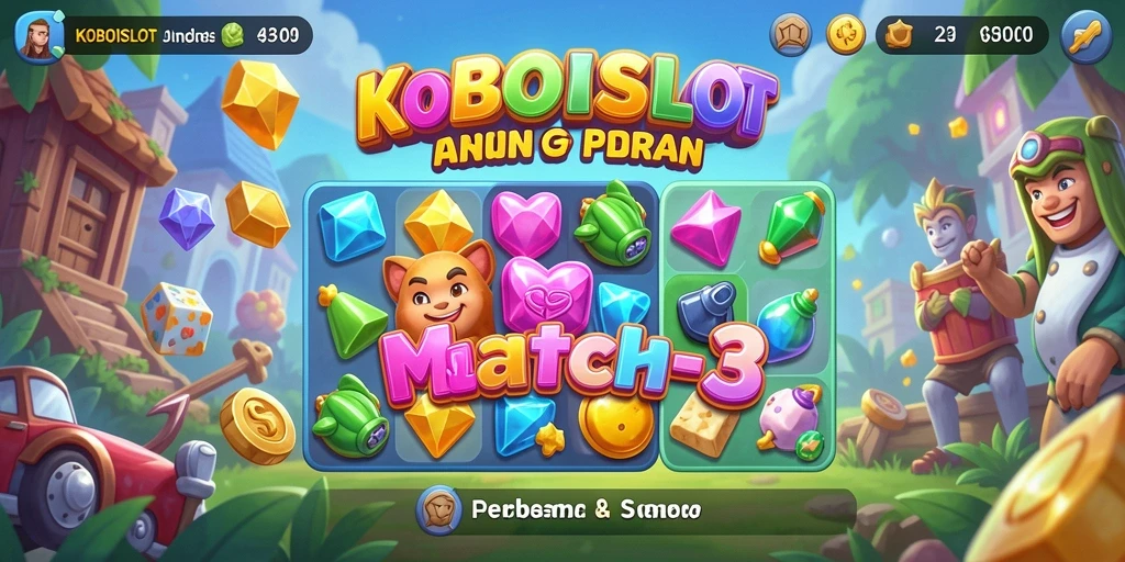 Screenshot menarik dari gameplay Match-3 KOBOISLOT yang menantang.