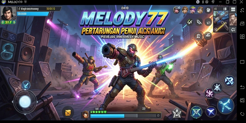 Gameplay MELODY77 yang penuh aksi dengan irama musik.