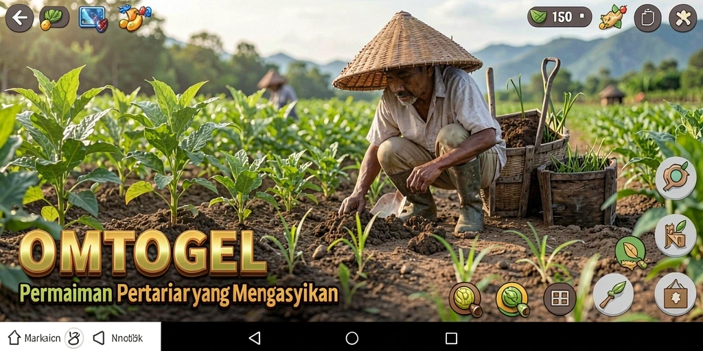 Screenshot menunjukkan aktivitas bertani yang seru dalam OMTOGEL.