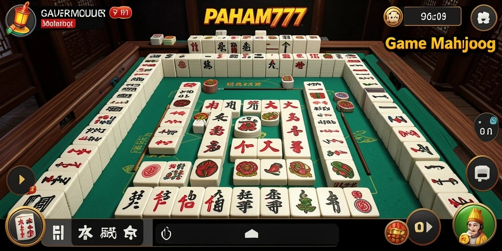 Tampilan screenshot utama PAHAM777 menampilkan gameplay Mahjong yang menarik.