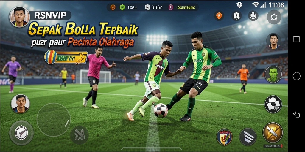 Tangkapan layar RSNVIP menampilkan aksi gameplay sepak bola yang mendebarkan.