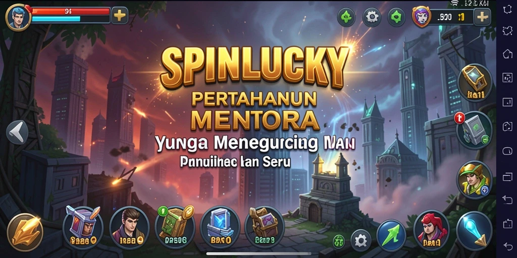 Tampilan gameplay seru SPINLUCKY dalam pertahanan menara.