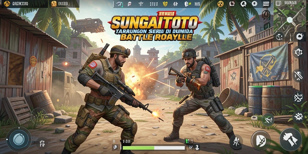 Tampilan aksi seru dalam permainan SUNGAITOTO di medan pertempuran Battle Royale.