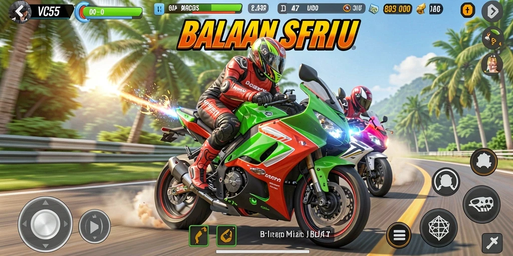 Screenshot VC55 menampilkan aksi balapan motor yang mendebarkan.